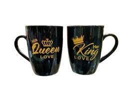 King and queen Coffee Mug Royal Ceramic Lovely Design 400 ml ,Tea/Coffee Tea Mug for Husband Loved One's Gift (Black)